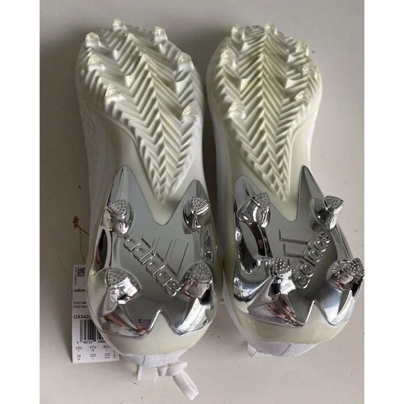 Adidas ADIZERO Primeknit Triple White Chrome Football Cleats GX5420 Men’s Sz 14 - Picture 11 of 12